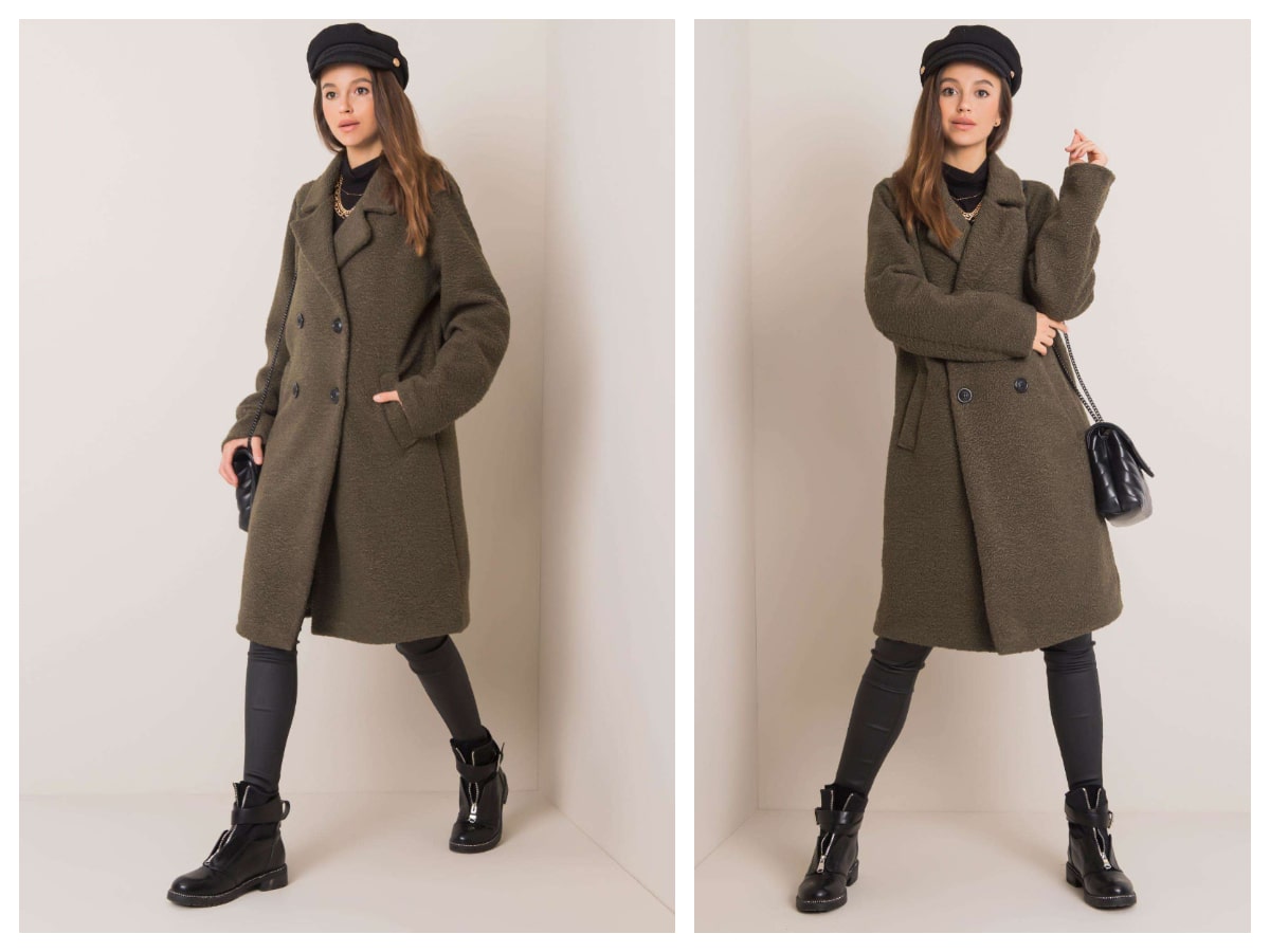 Modelka prezentuje zimowe płaszcze damskie w hurcie