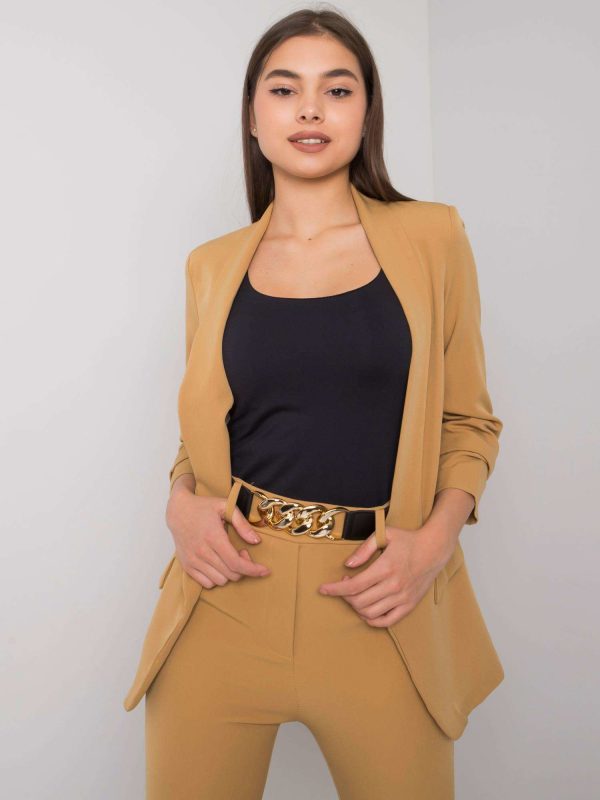 Camelowy elegancki komplet ze spodniami Freeport