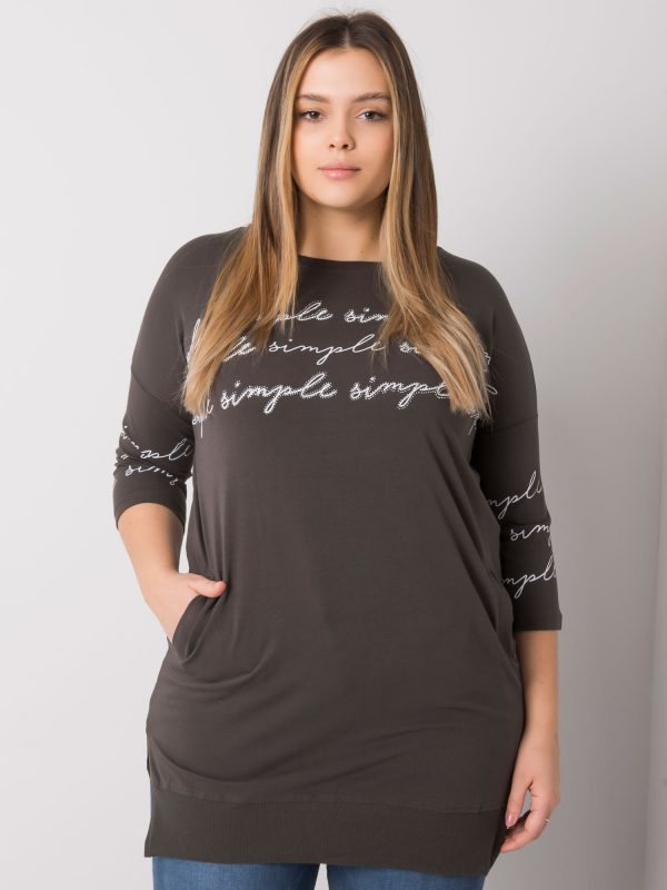 Ciemna khaki bluzka plus size z printami Lily