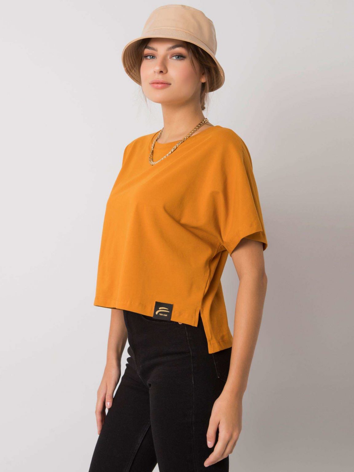 Camelowy luźny t-shirt Imogene FOR FITNESS