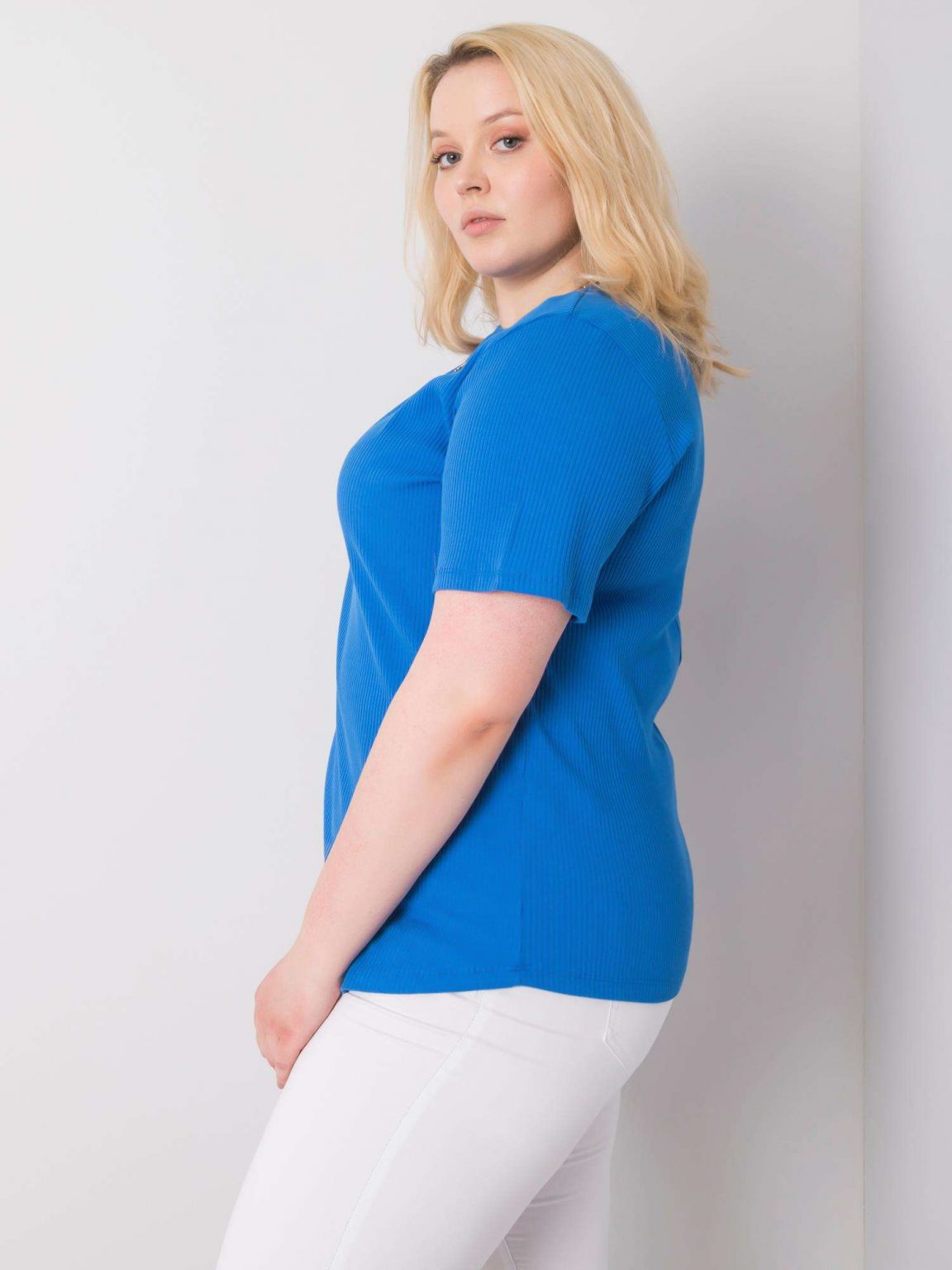 Ciemnoniebieska bluzka w prążek plus size Stella