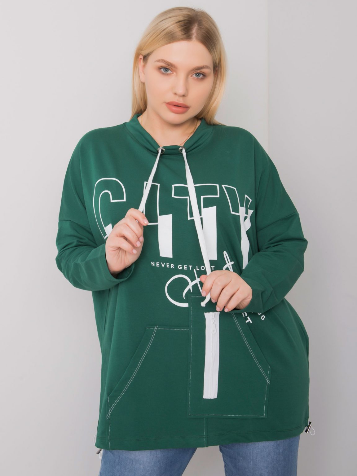 Ciemnozielona bluza plus size bez kaptura Hackney