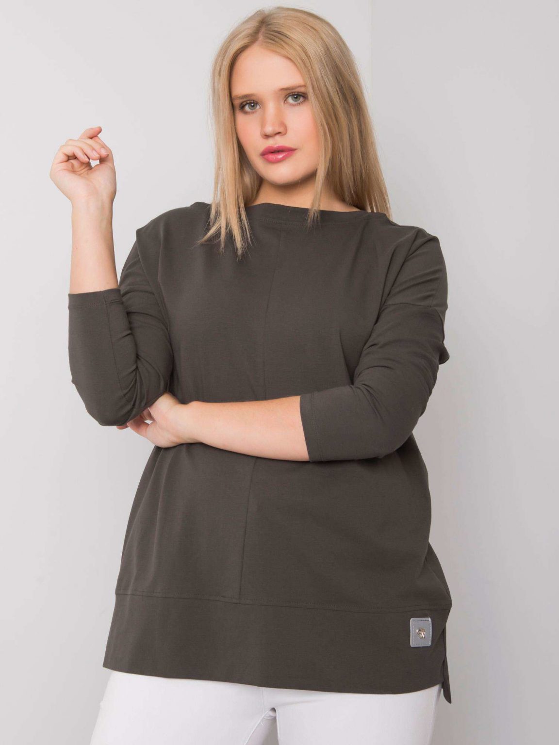 Ciemna khaki gładka bluzka plus size Kalise