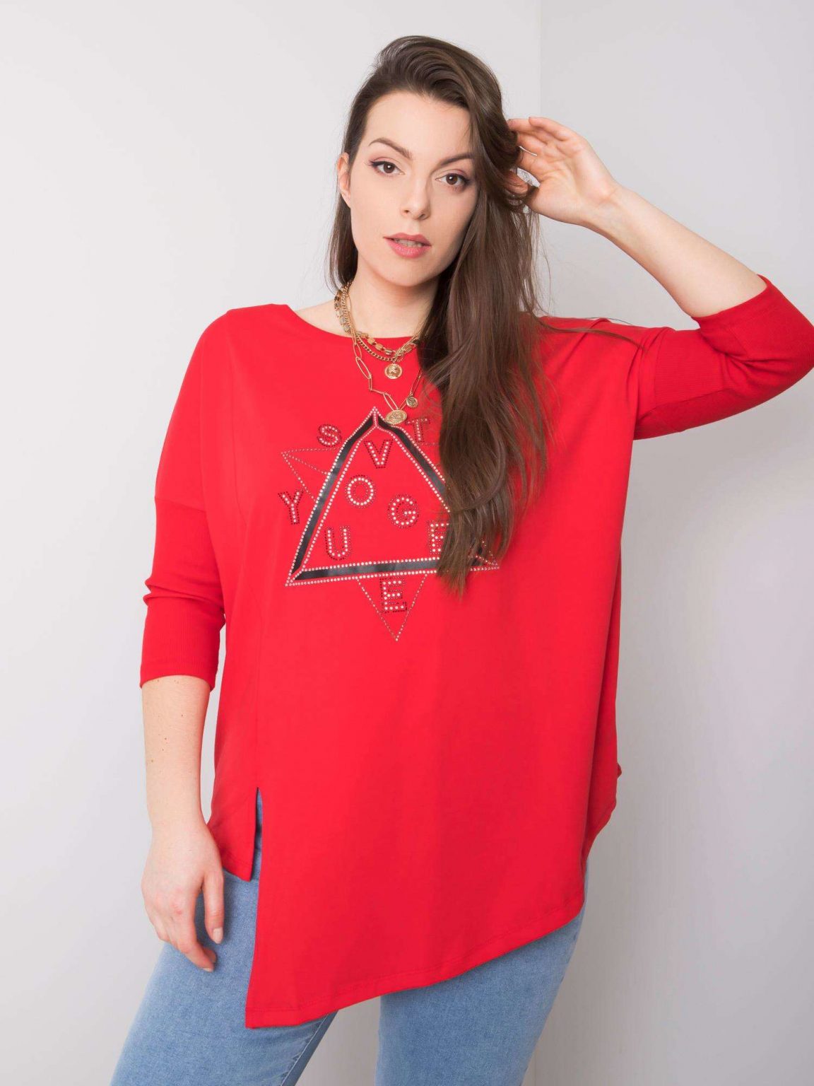 Czerwona bluzka plus size z aplikacją Wendy
