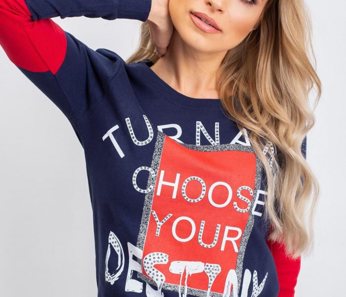 Hurtownia Granatowa dresowa bluza z nadrukiem