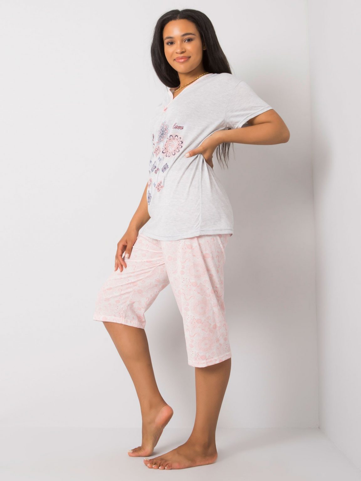 Jasnoszara dwuczęściowa piżama plus size