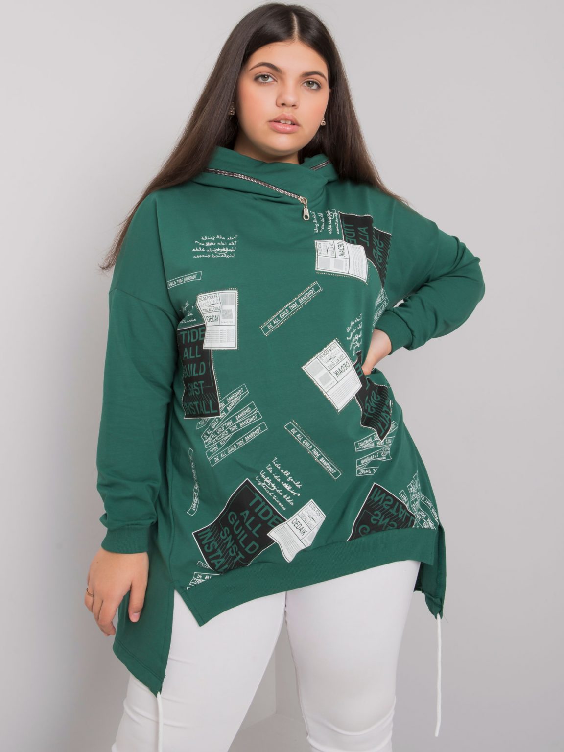 Ciemnozielona bluza z kapturem plus size Ives
