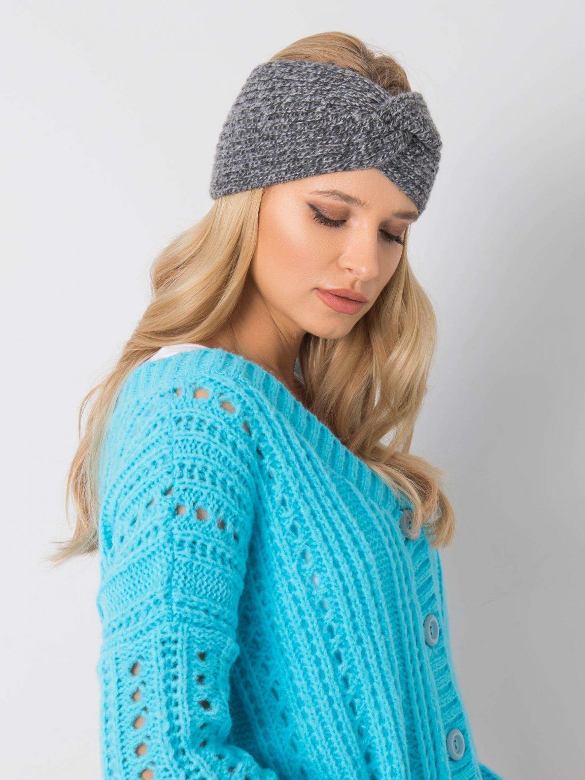 Ciemnoszara melanżowa opaska z dzianiny