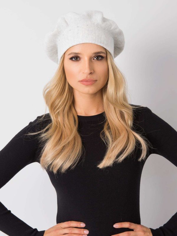 Jasnoszary beret damski