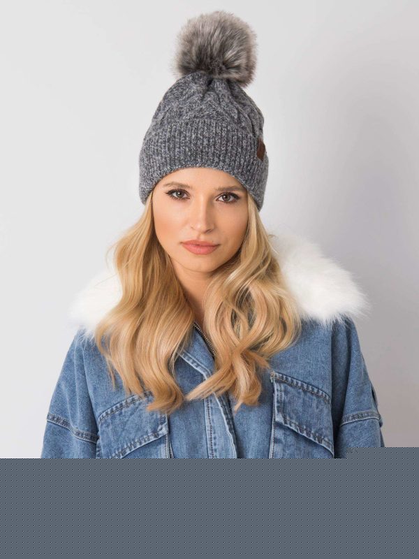 Ciemnoszara melanżowa czapka na zimę z pomponem