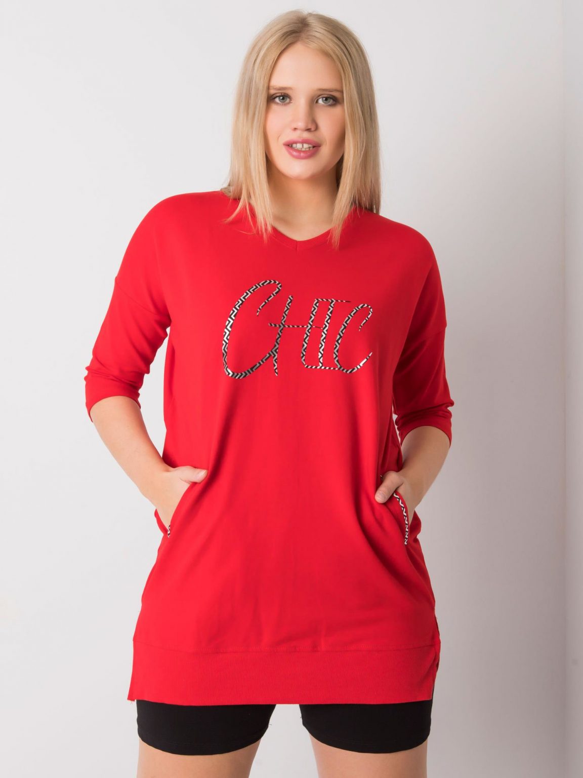 Czerwona tunika plus size z kieszeniami Laurina