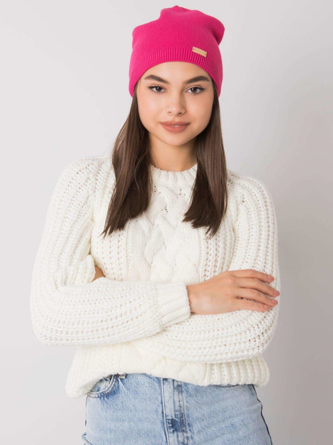 Różowa czapka typu beanie RUE PARIS