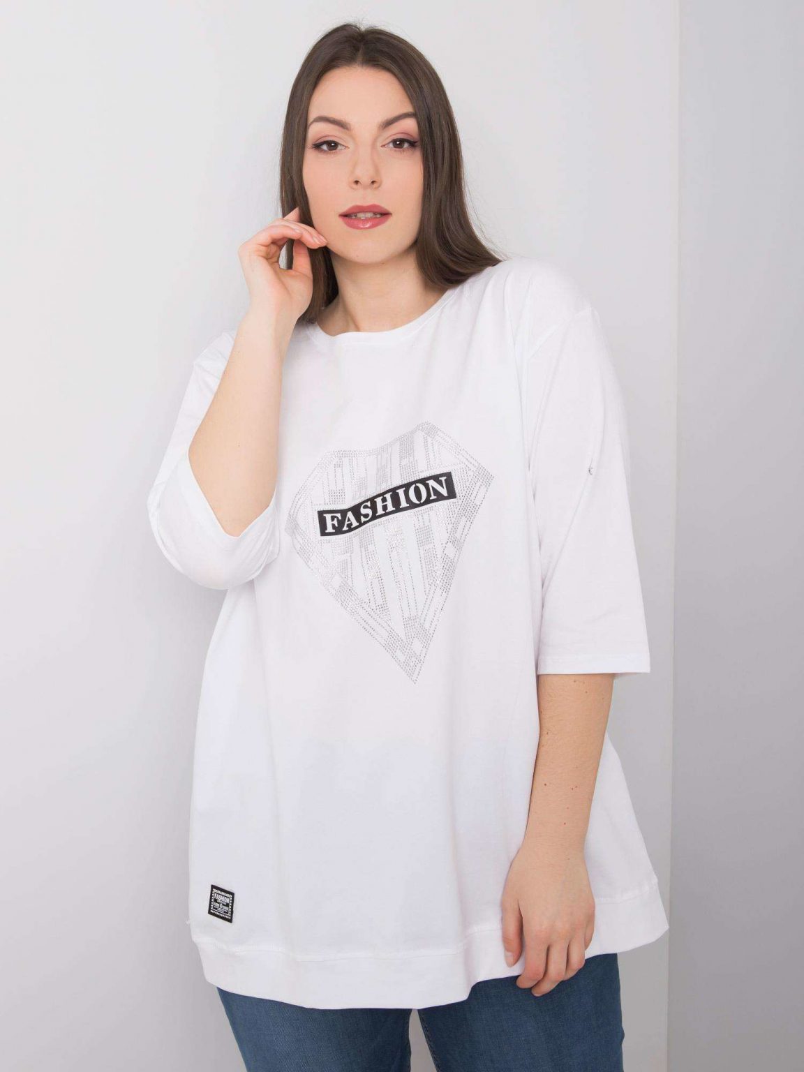 Biała bluzka plus size z bawełny Diamond
