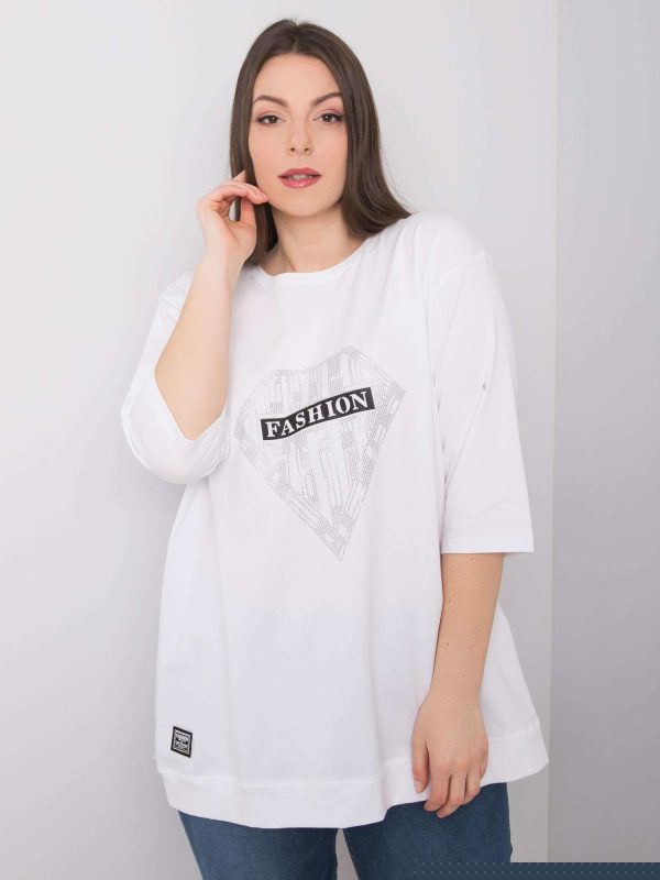 Biała bluzka plus size z bawełny Diamond