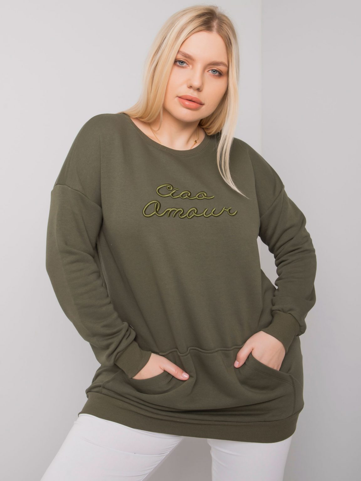 Khaki długa bluza plus size Easton