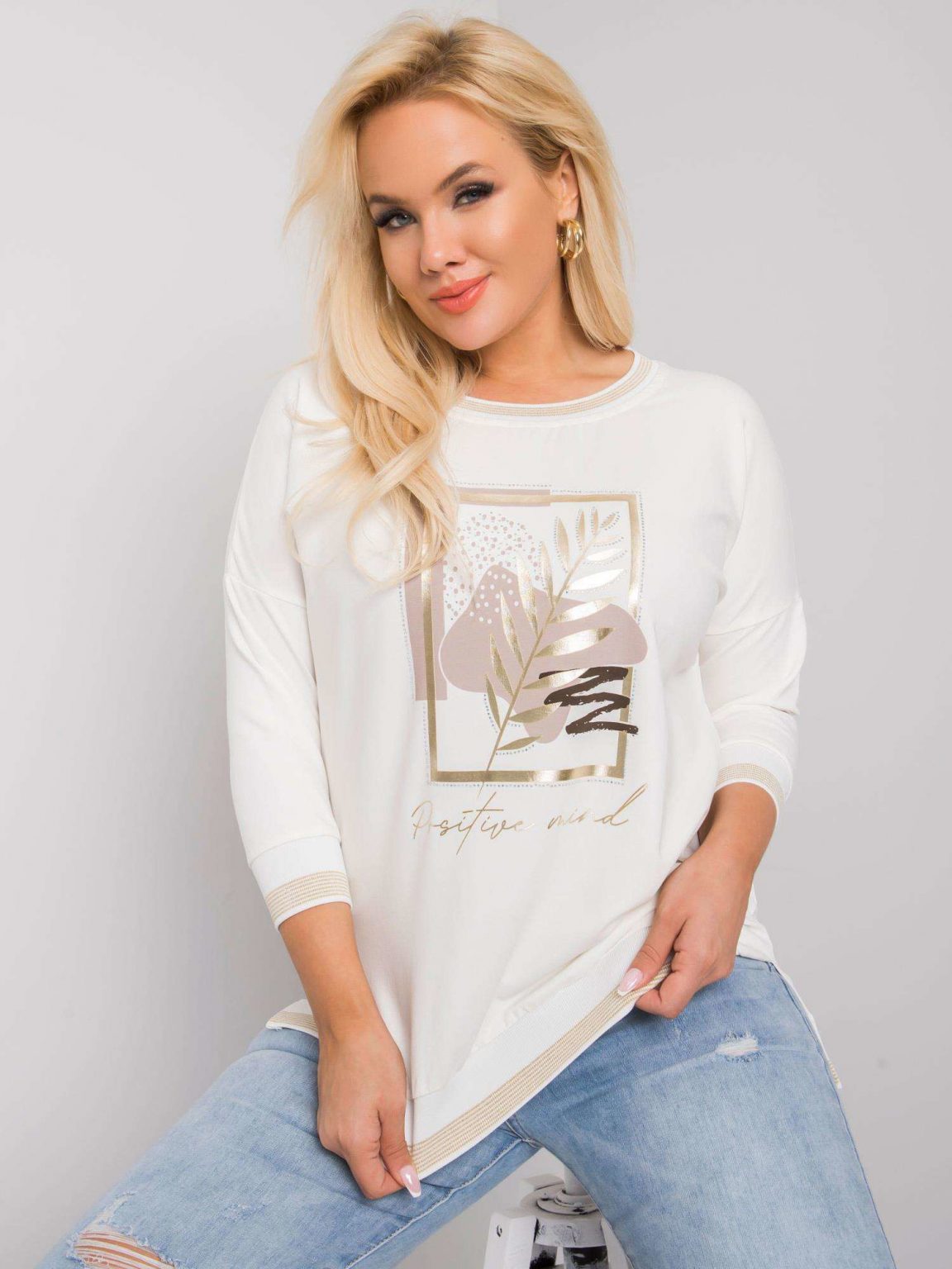 Ecru bluzka plus size z nadrukiem Avella