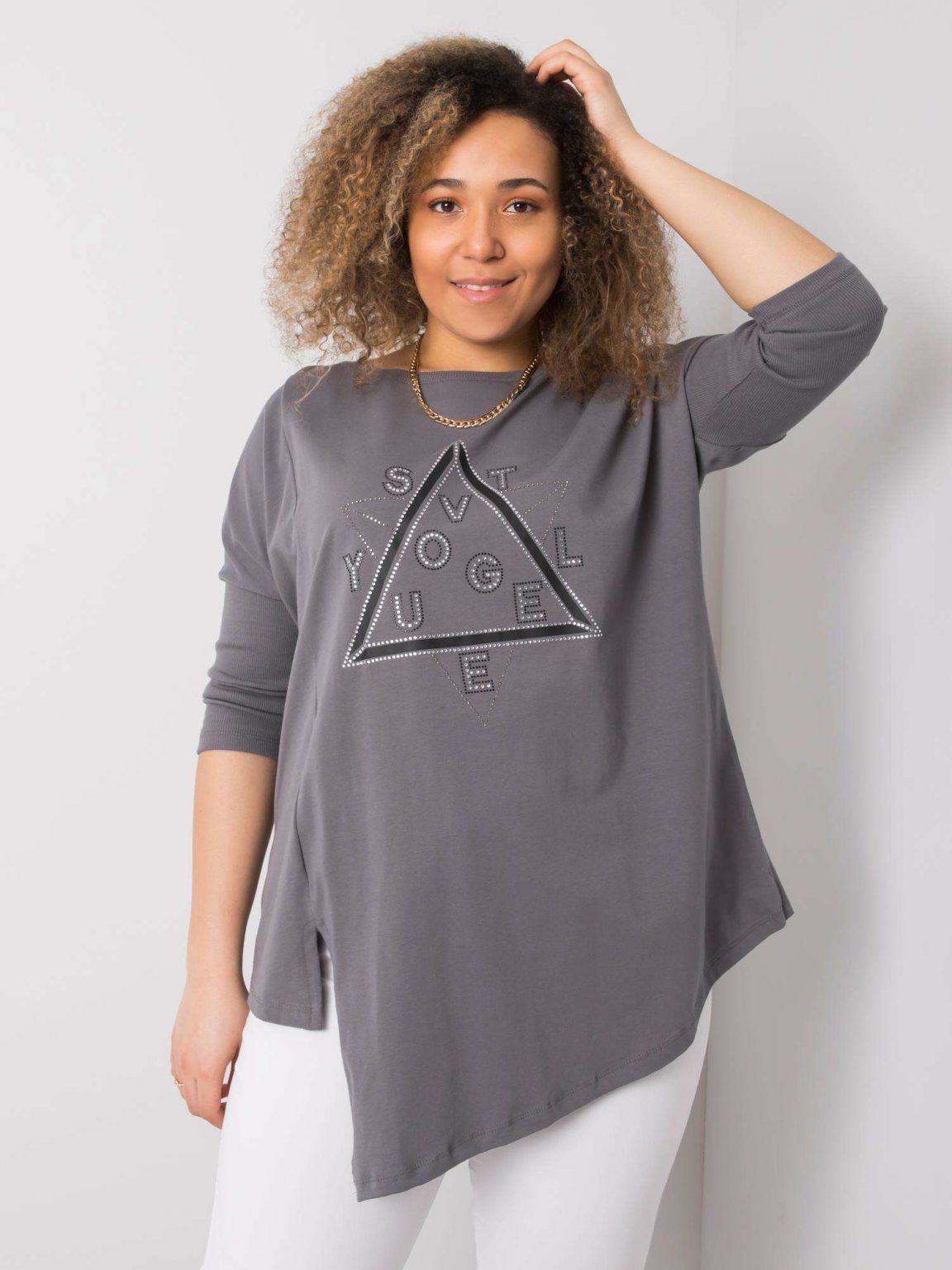 Ciemnoszara bluzka plus size z aplikacją Wendy