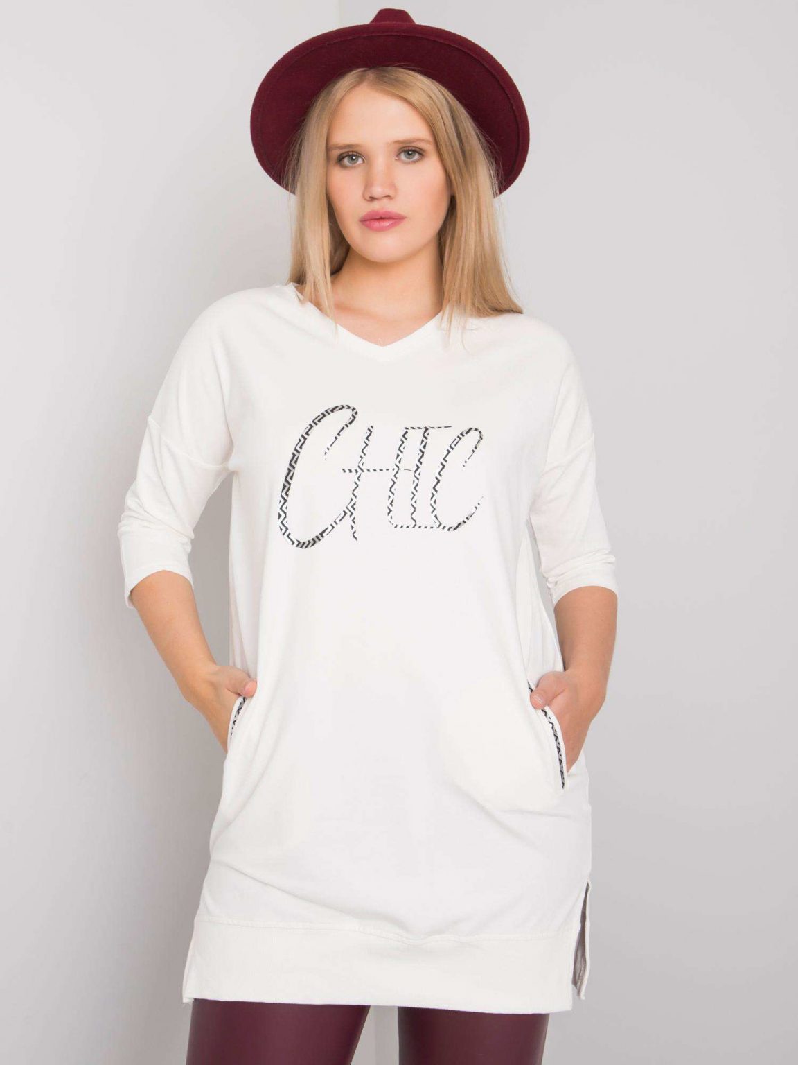 Ecru tunika plus size z kieszeniami Laurina