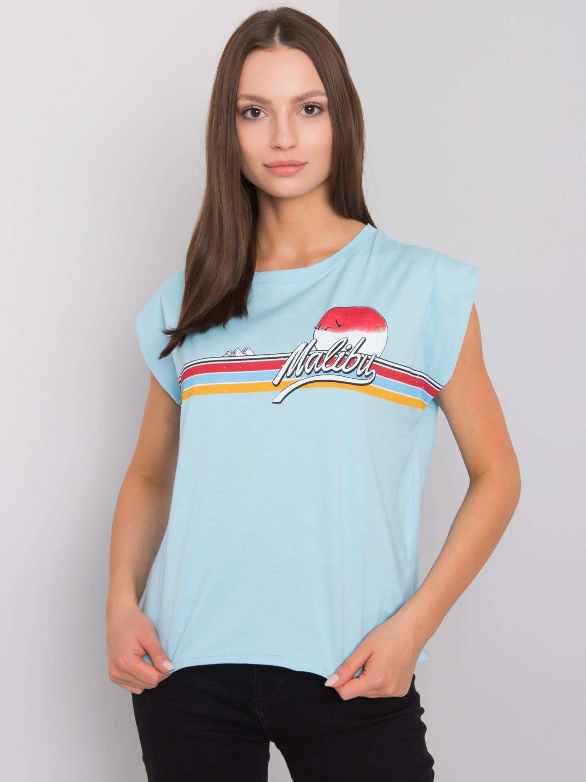 Jasnoniebieski t-shirt z nadrukiem Malibu