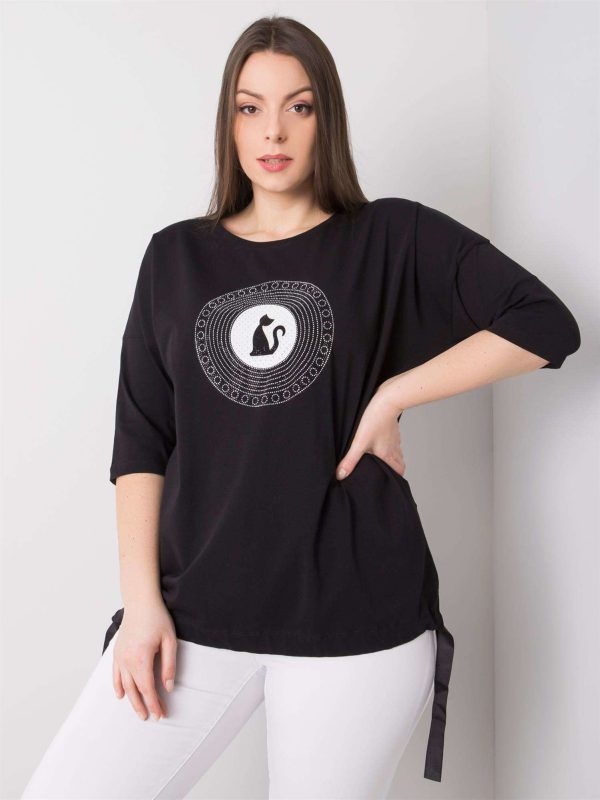 Czarna bluzka plus size z aplikacją Kitty