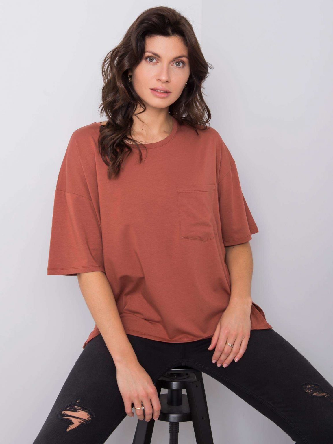 Brązowy t-shirt bawełniany Noor RUE PARIS