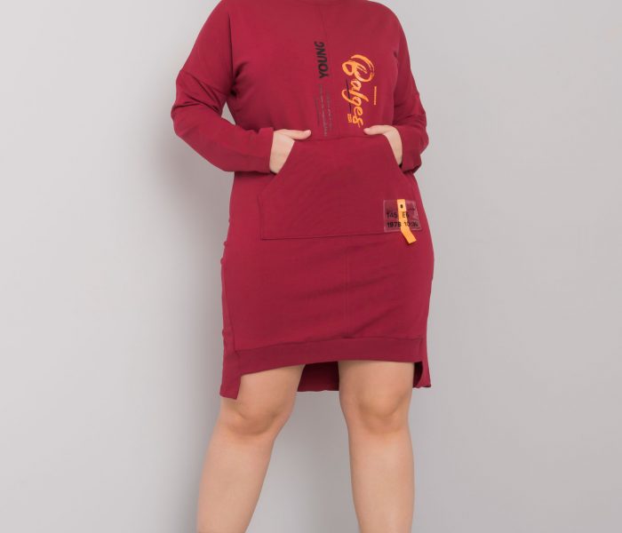 Hurtownia Bordowa sukienka dresowa plus size Akira
