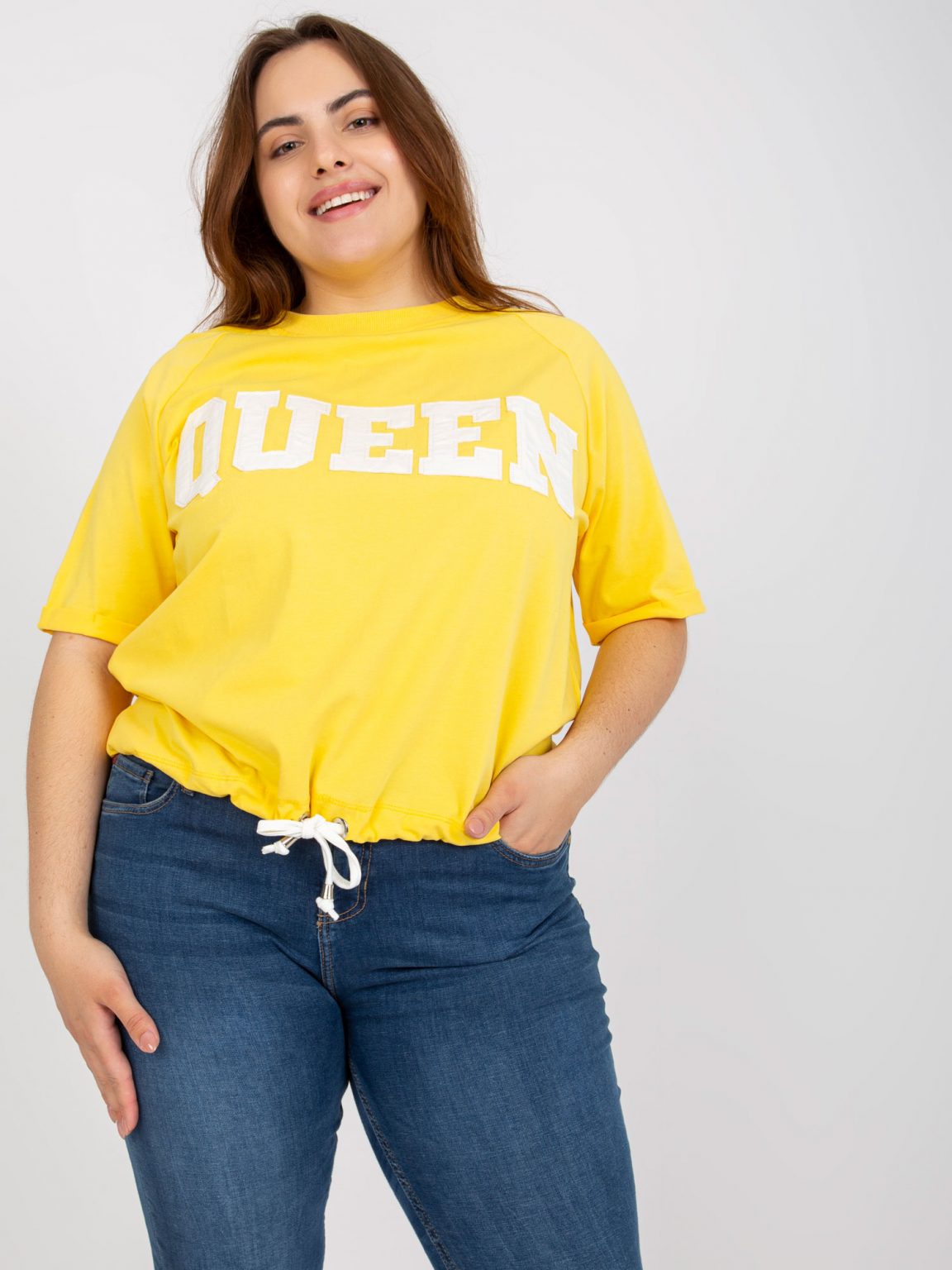 Żółta codzienna bluzka plus size z krótkim rękawem