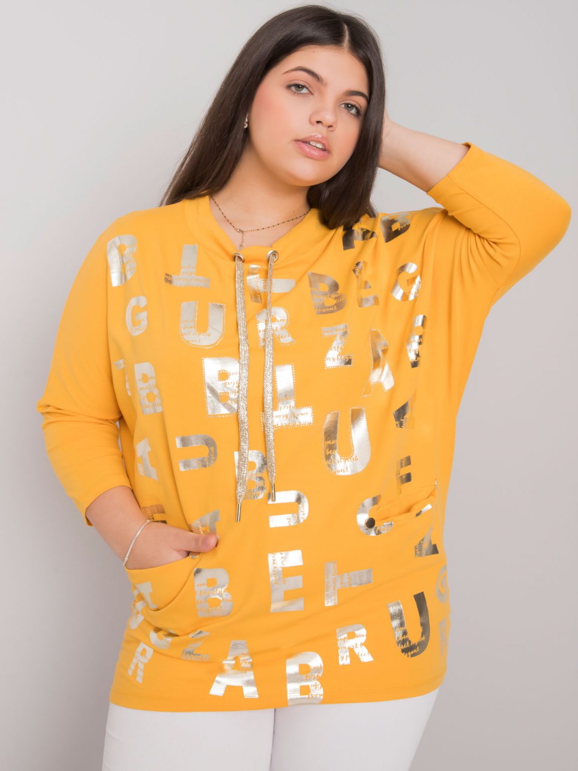 Żółta bluzka plus size z nadrukiem Keziah