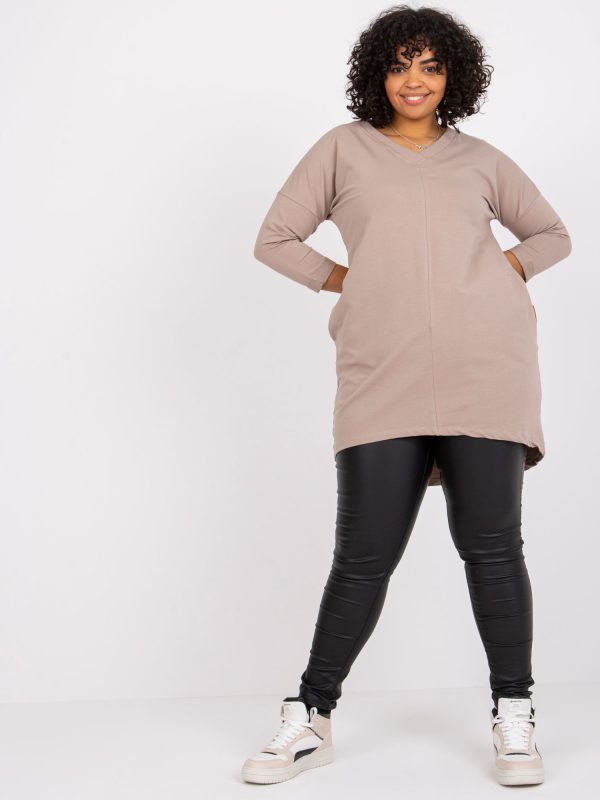 Ciemnobeżowa dresowa tunika plus size z bawełny Sue