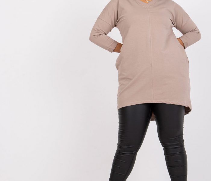 Hurtownia Ciemnobeżowa dresowa tunika plus size z bawełny Sue