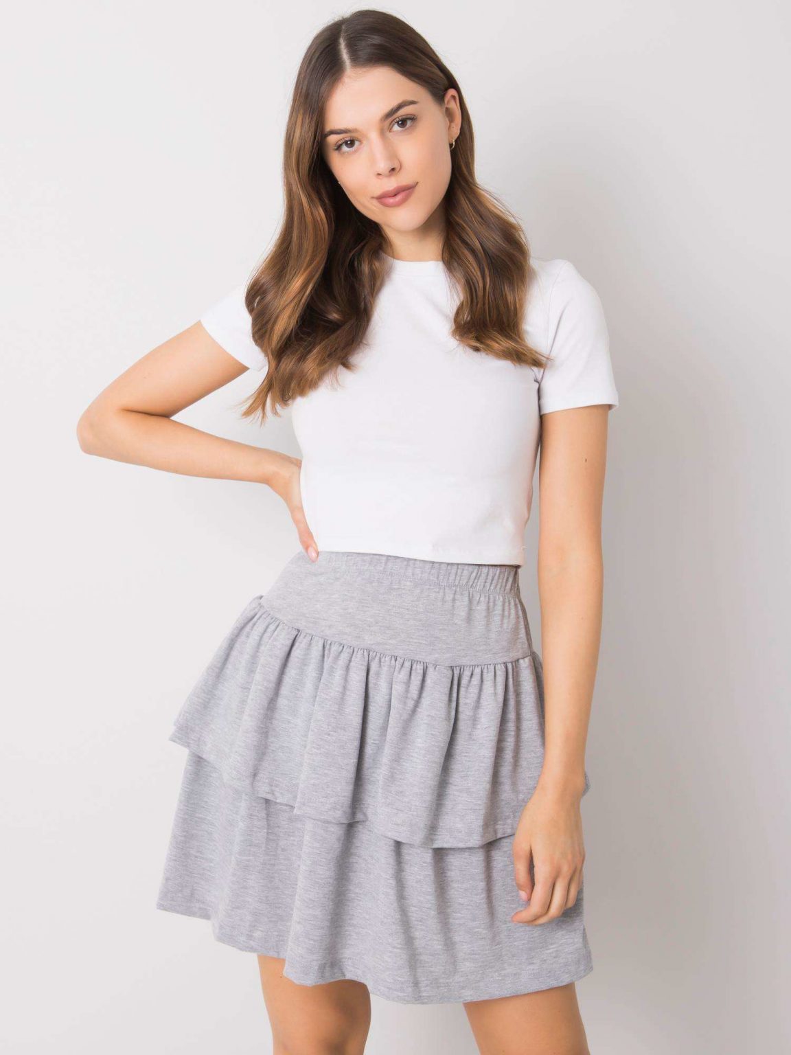 Szara spódnica mini z falbanami Jenny