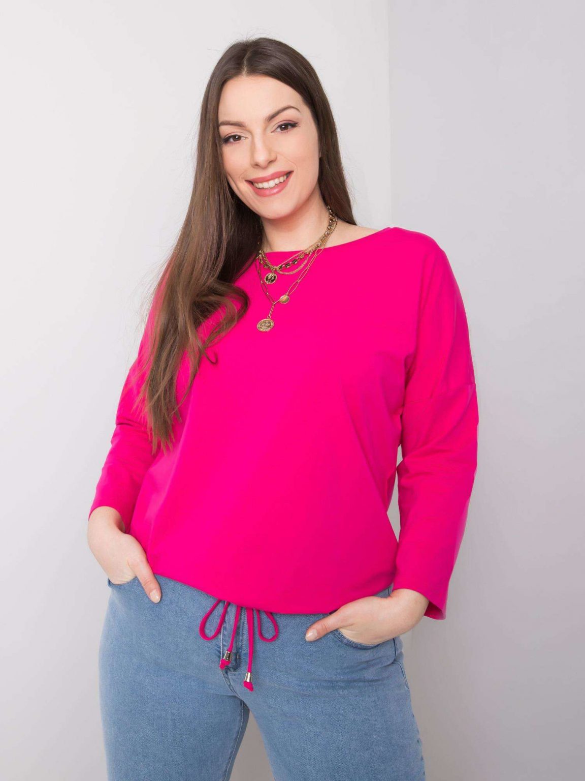 Fuksjowa bluzka bawełniana plus size Sandy