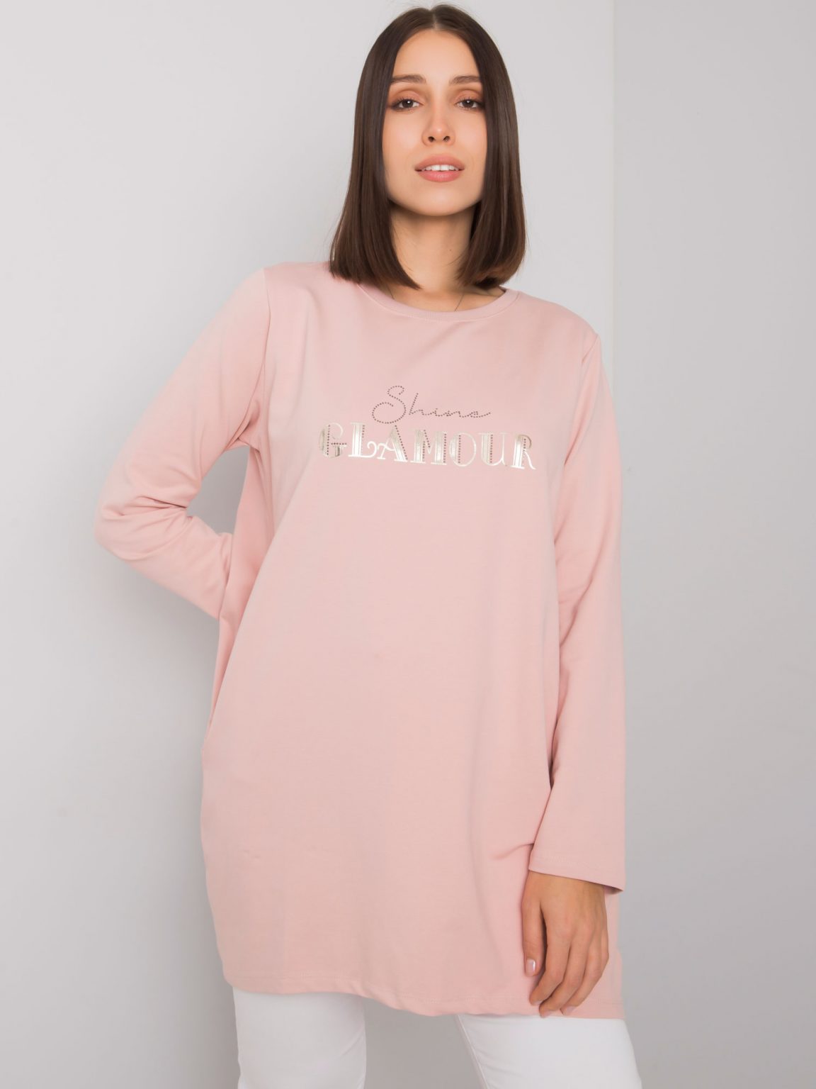 Brudnoróżowa tunika plus size z kieszeniami Alexiah