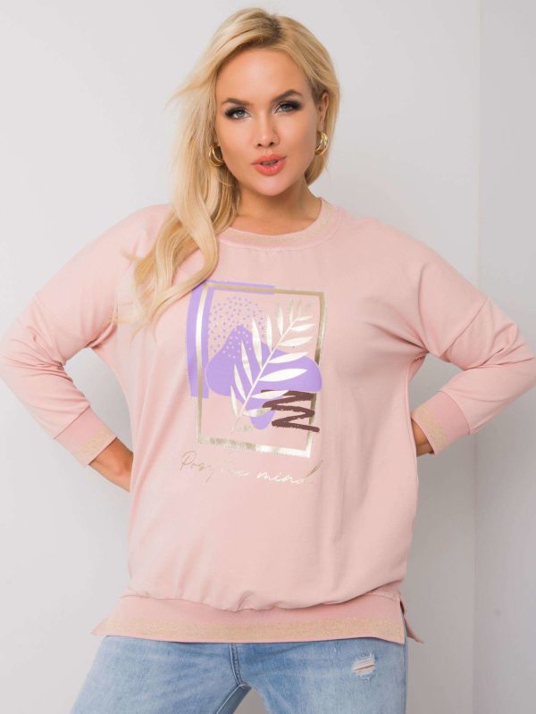 Brudnoróżowa bluzka plus size z nadrukiem Avella