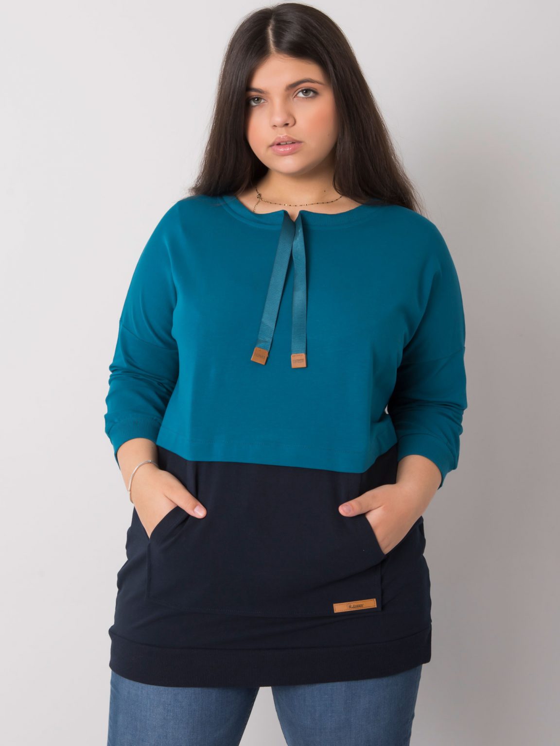 Granatowo-morska bluza plus size bez kaptura Sira