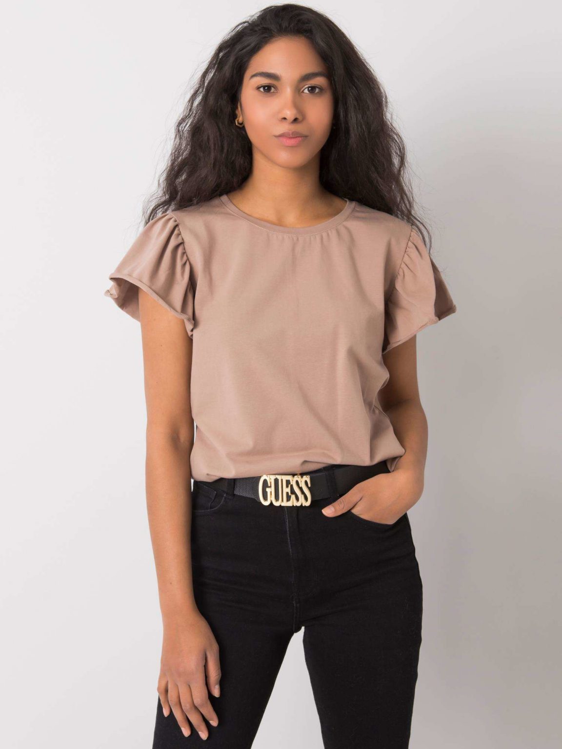 Ciemnobeżowy t-shirt Aretha