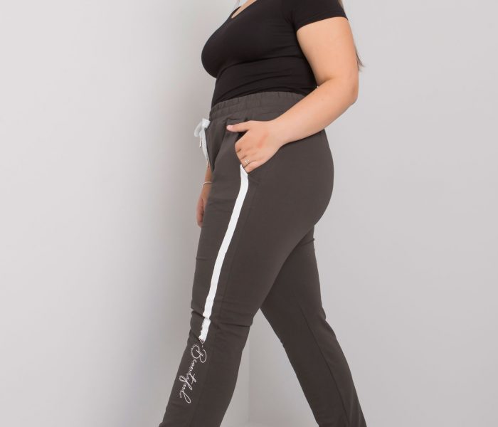 Hurtownia Ciemne khaki spodnie dresowe plus size z nadrukiem Abelia