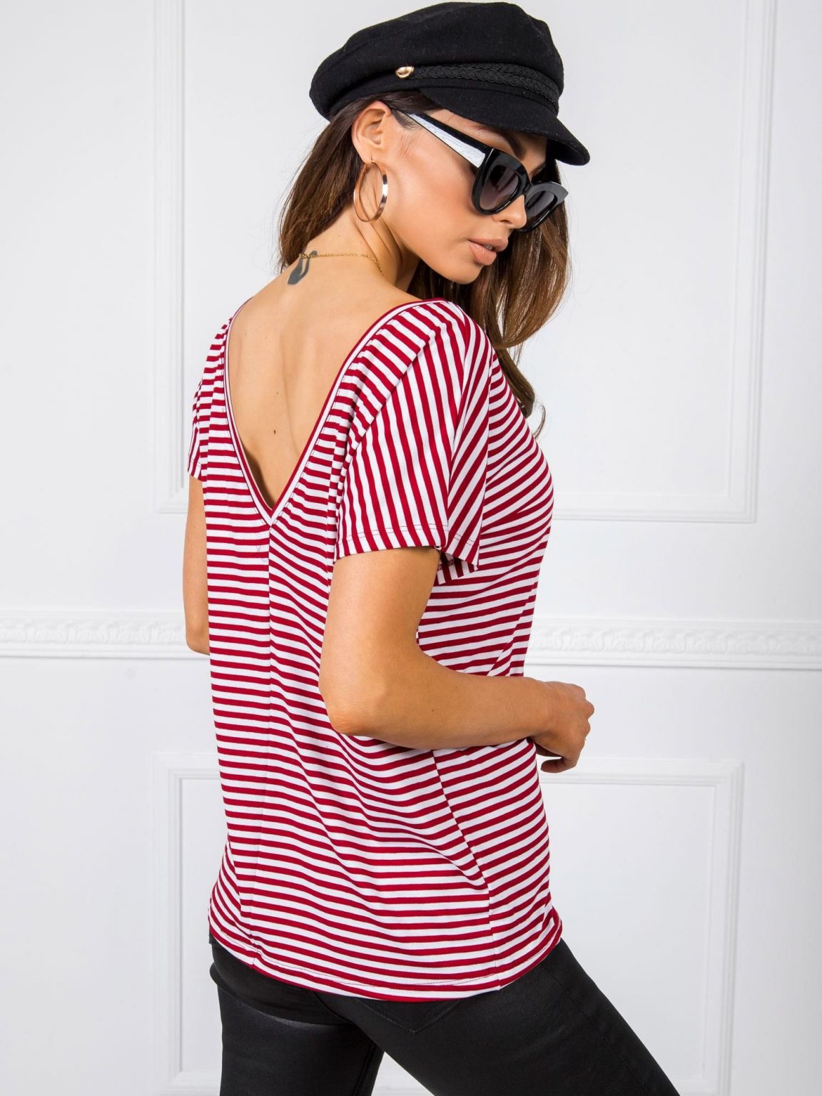 Biało-bordowy t-shirt Gina RUE PARIS