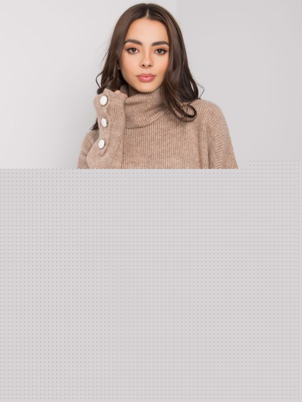 Ciemnobeżowy sweter golf damski Emrie RUE PARIS