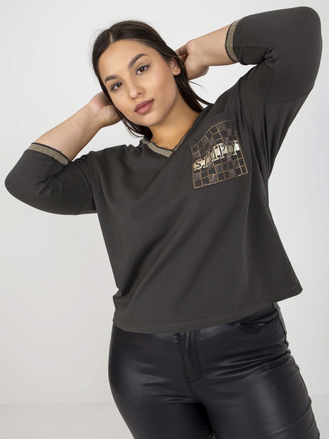 Khaki codzienna bluzka plus size z bawełny