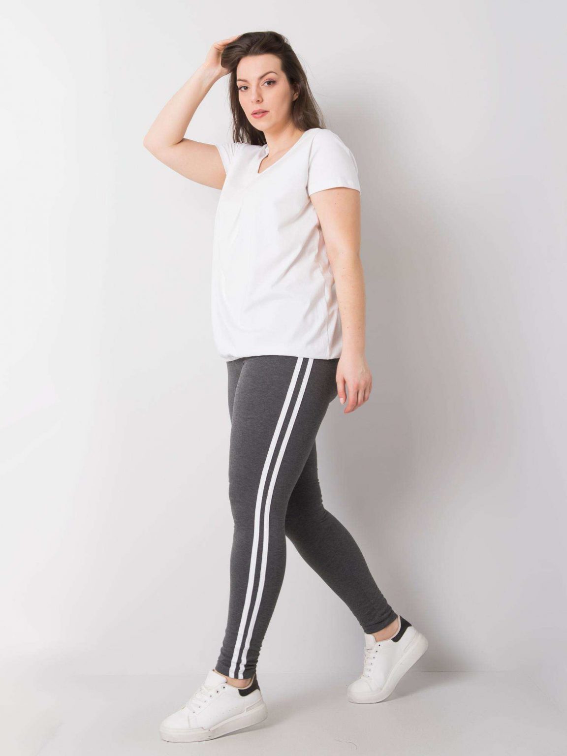 Ciemnoszare melanżowe legginsy bawełniane plus size Millie