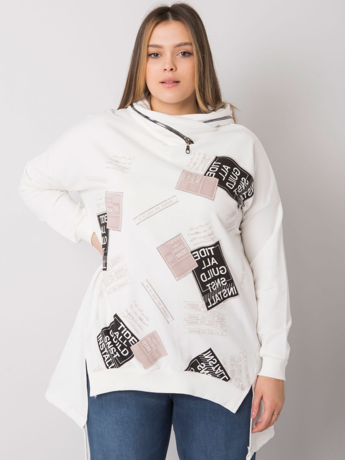 Ecru bluza z kapturem plus size Ives