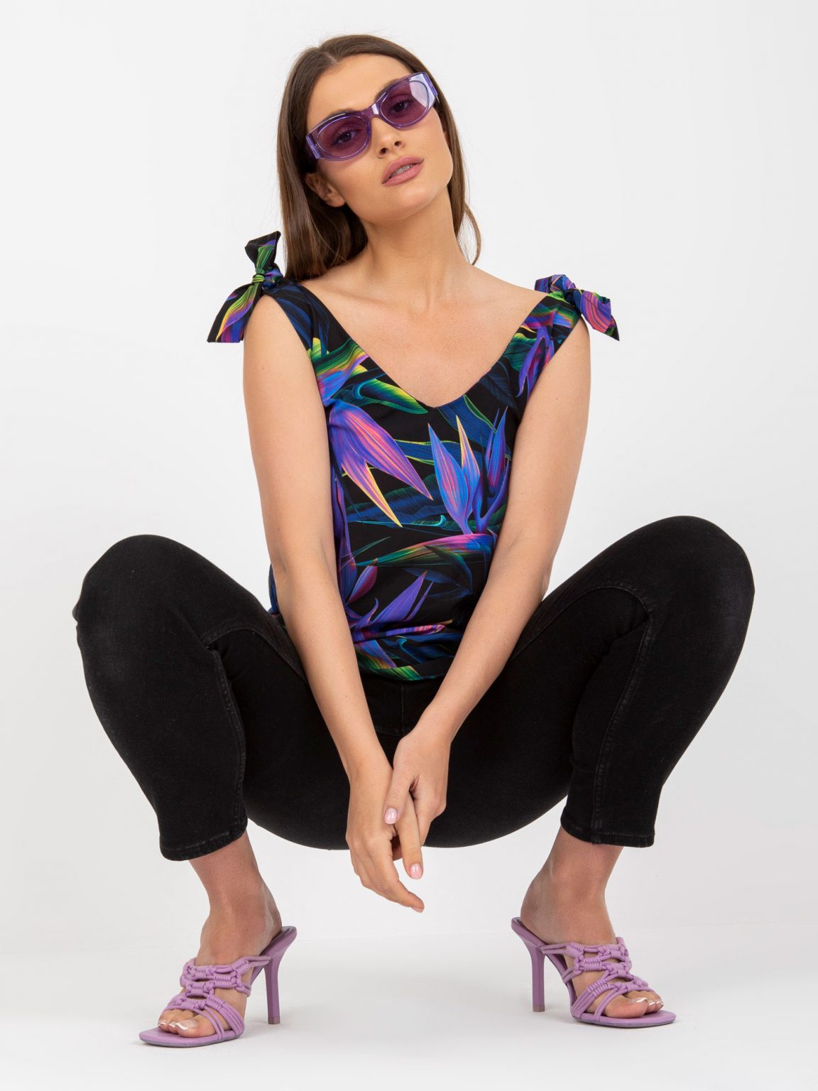 Czarno-fioletowy top z printami RUE PARIS