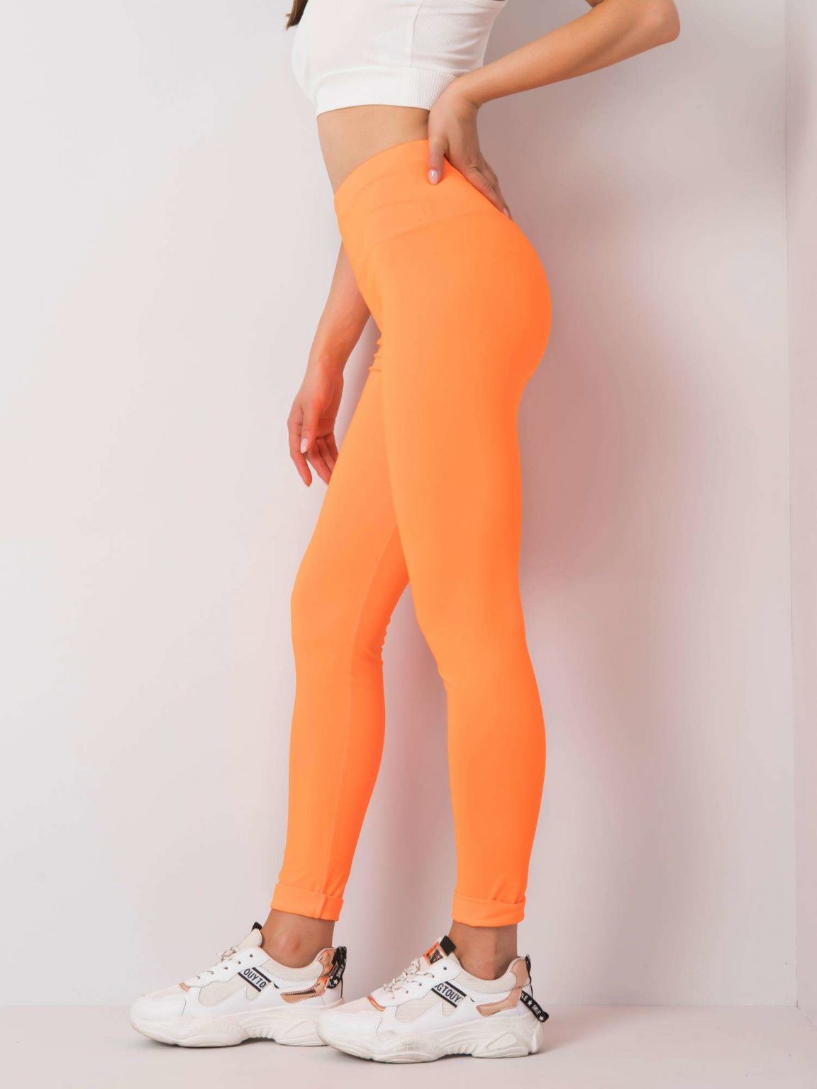 Fluo pomarańczowe legginsy sportowe Leffy