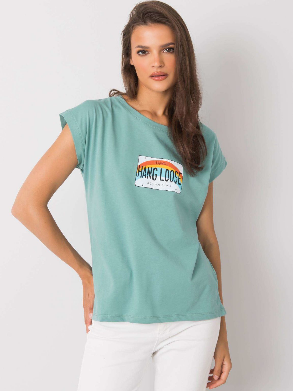 Jasnozielony t-shirt z nadrukiem Aloha