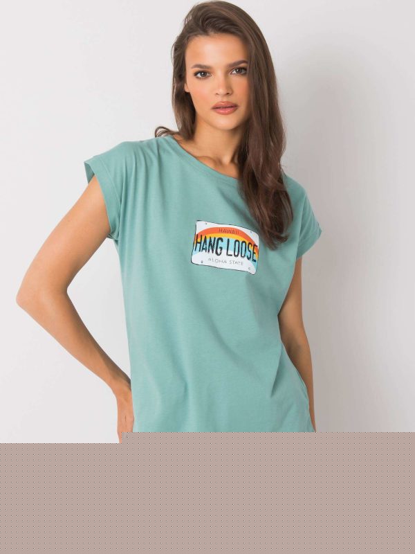 Jasnozielony t-shirt z nadrukiem Aloha