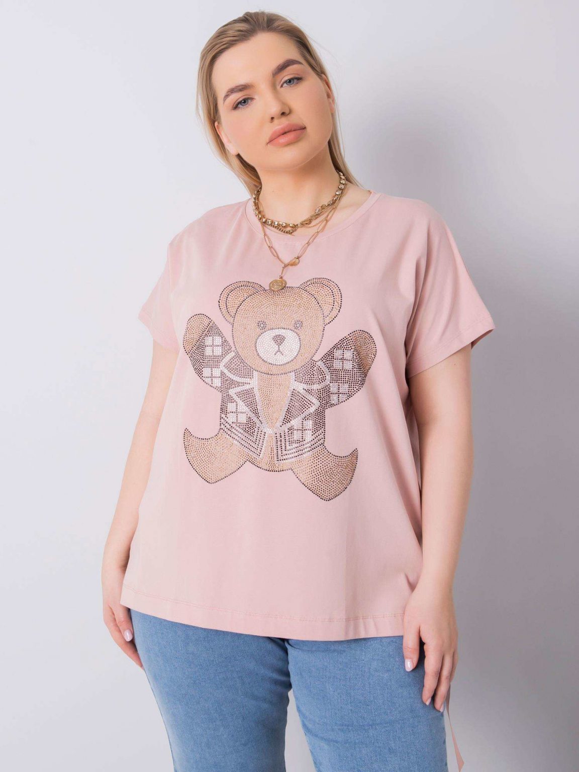 Brudnoróżowa bluzka plus size z aplikacją Marlene