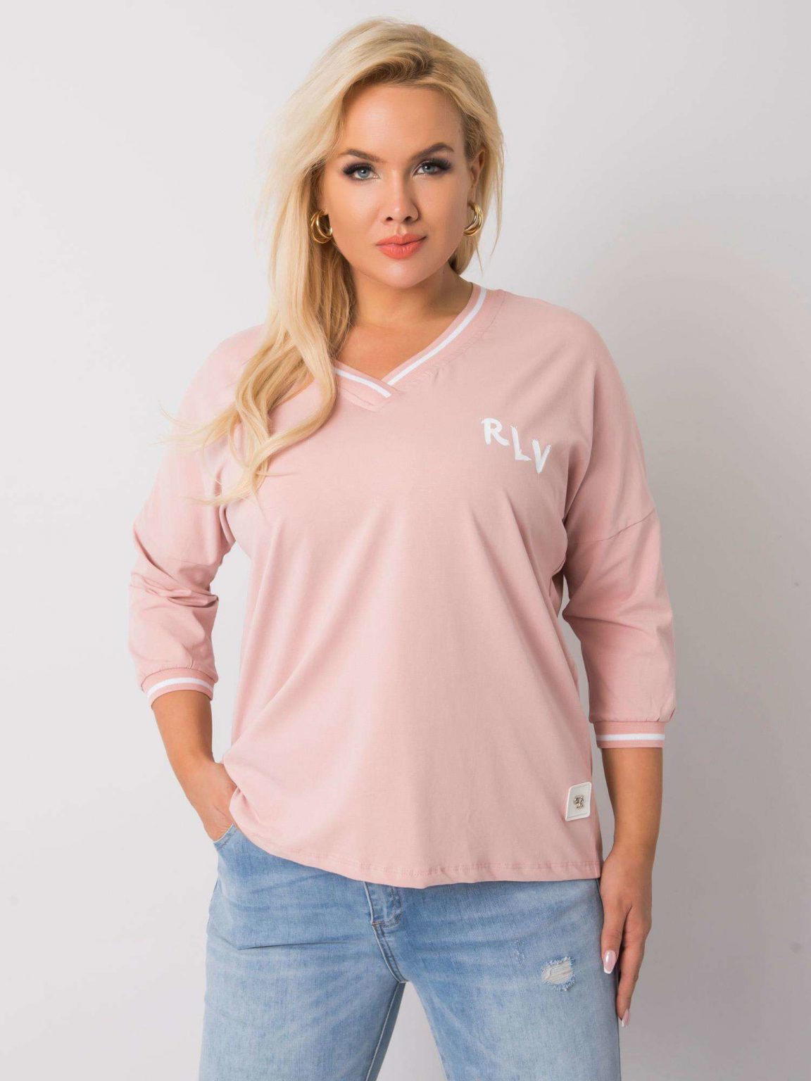 Brudnoróżowa bluzka plus size z dekoltem w serek Lorette