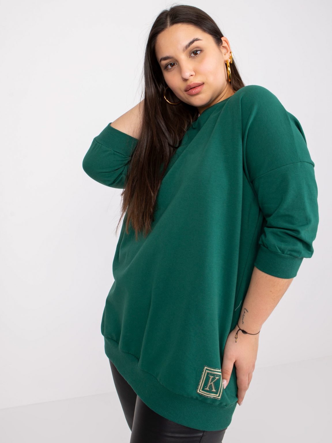 Ciemnozielona długa bluzka plus size Odile