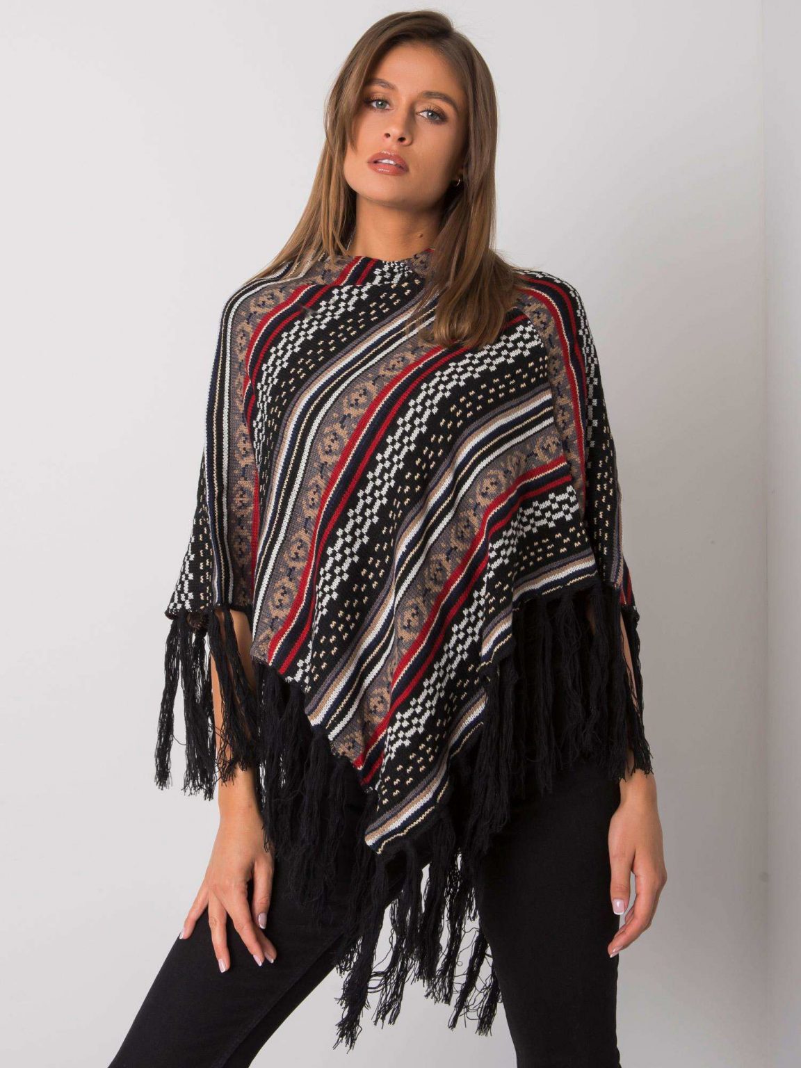 Czarne poncho we wzory Alvinda